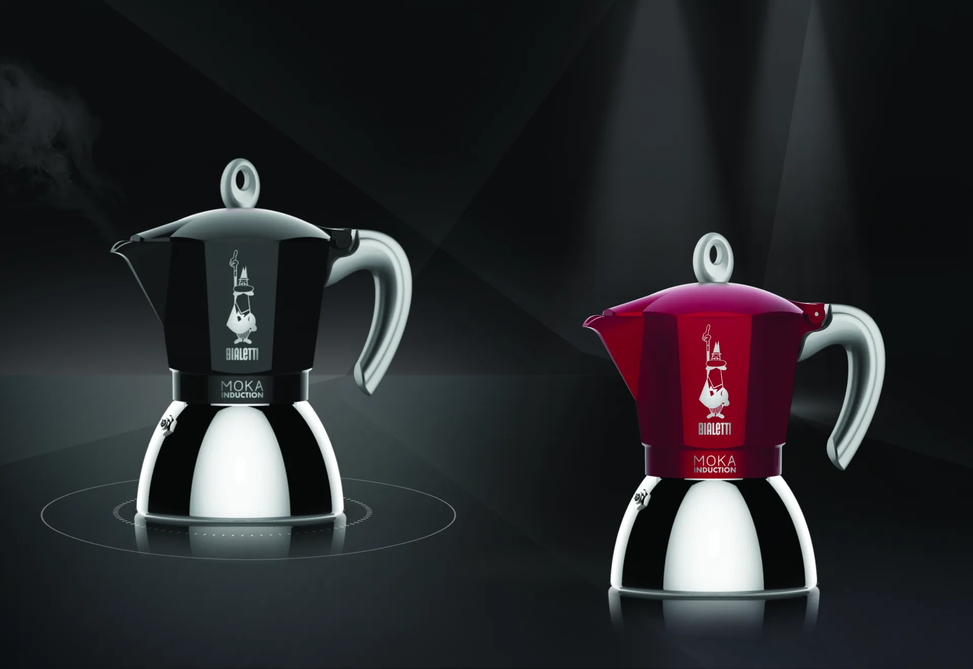Bialetti Moka Induction in Schwarz und Rot auf einem Induktionskochfeld