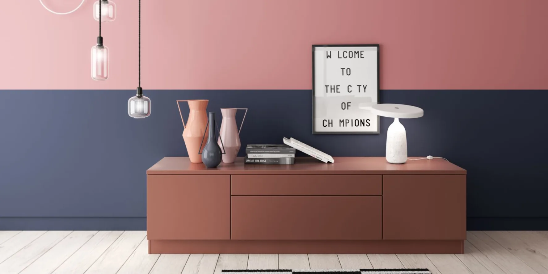 Freistehendes Sideboard in Terracotta als Möbelstück im Wohnraum
