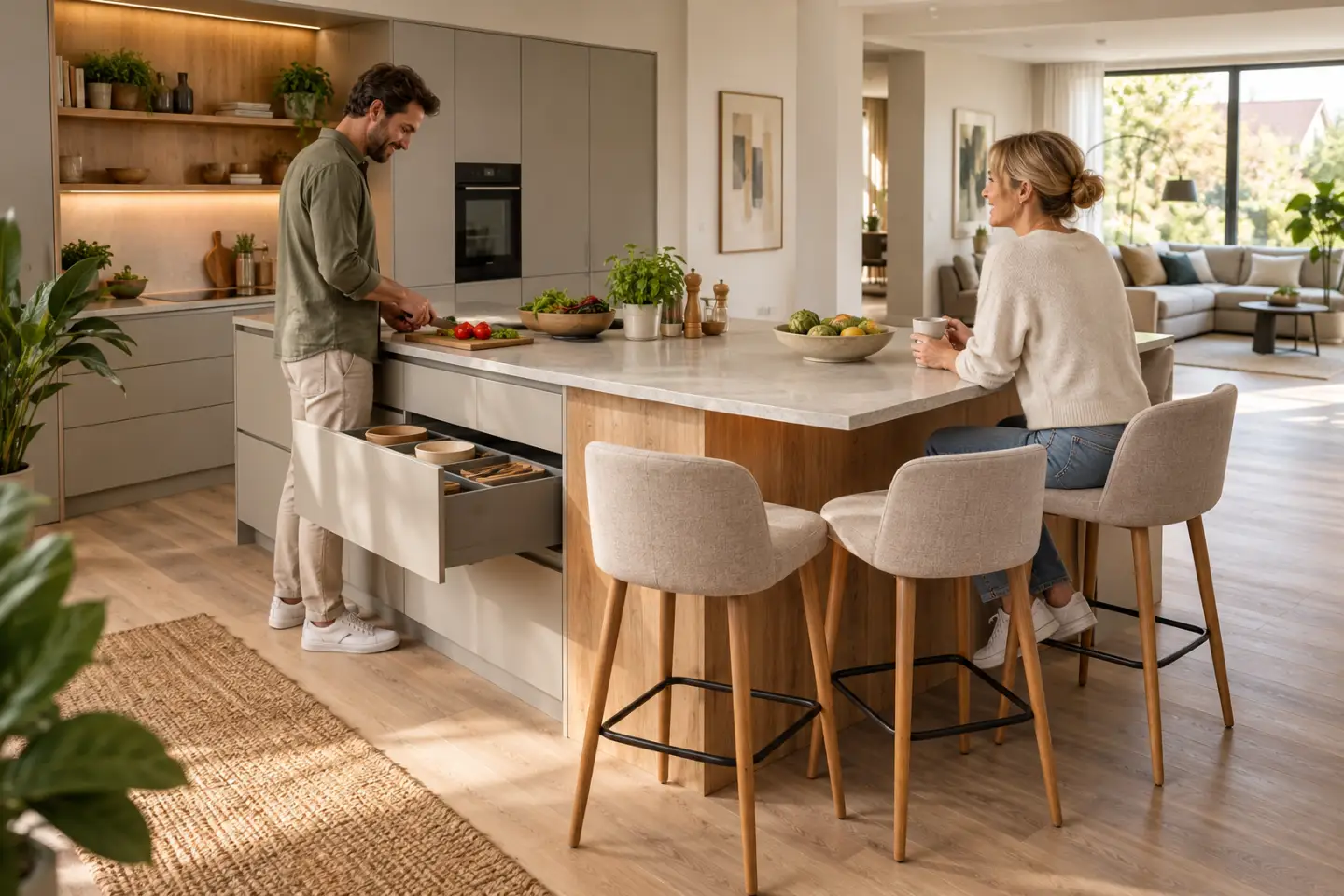 Kücheninsel mit Sitzplatz planen: Raum, Wege und Maße